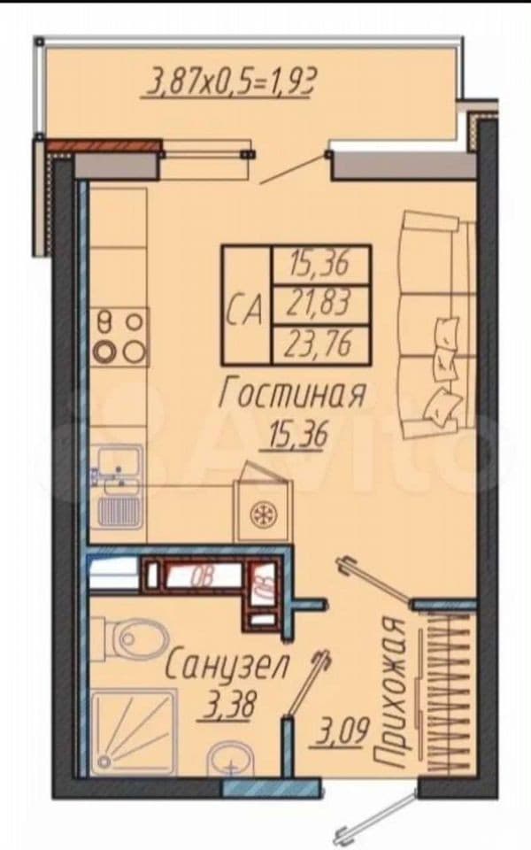 1-к. квартира, 24 м², 8/9 эт.