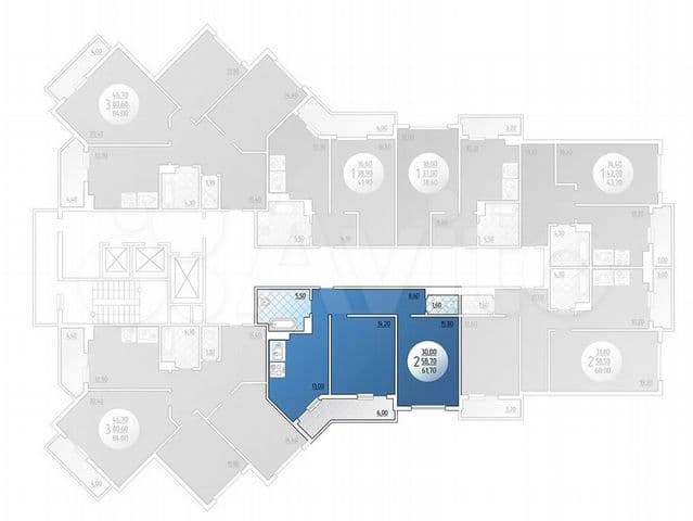 2-к. квартира, 64,7 м², 21/23 эт.