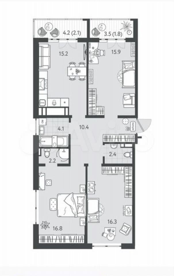 3-к. квартира, 87 м², 14/24 эт.