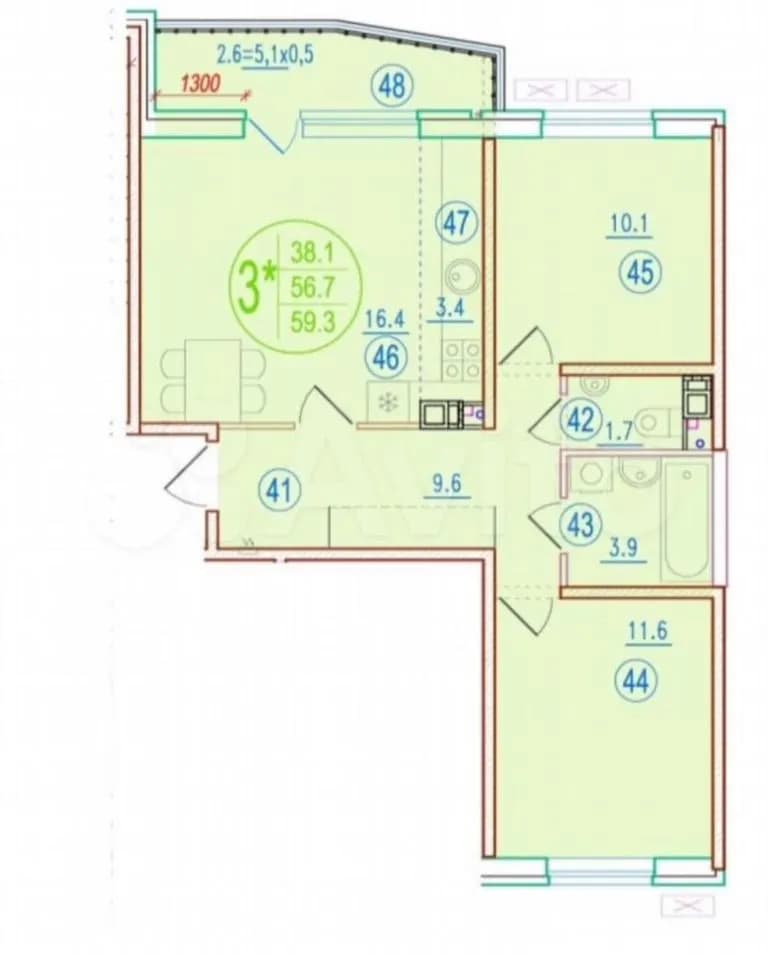 3-к. квартира, 59,3 м², 8/10 эт.